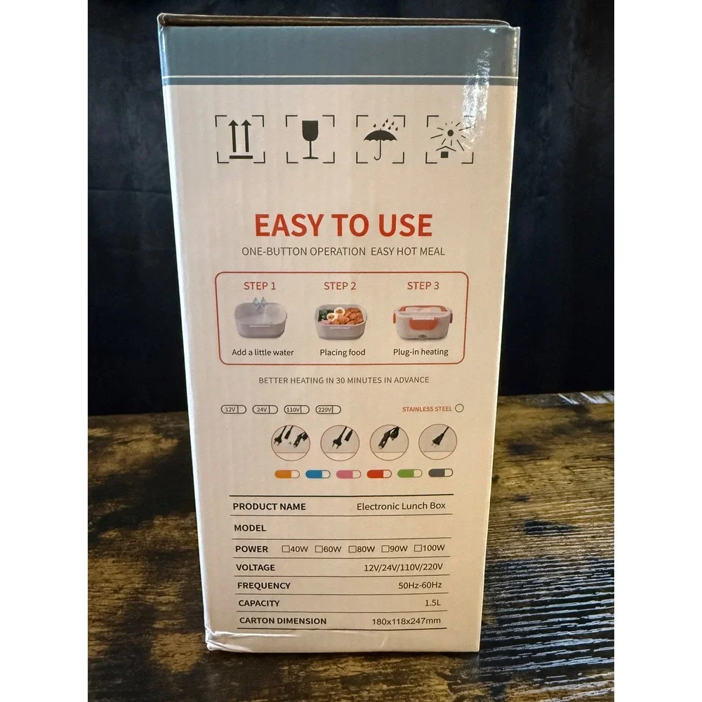 Electric Lunch Box Portable Food Warmer 1.5L Stainless Steel 12V 24V 110V Green